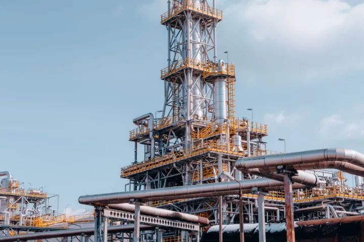 Refinery process pipework and distillation columns